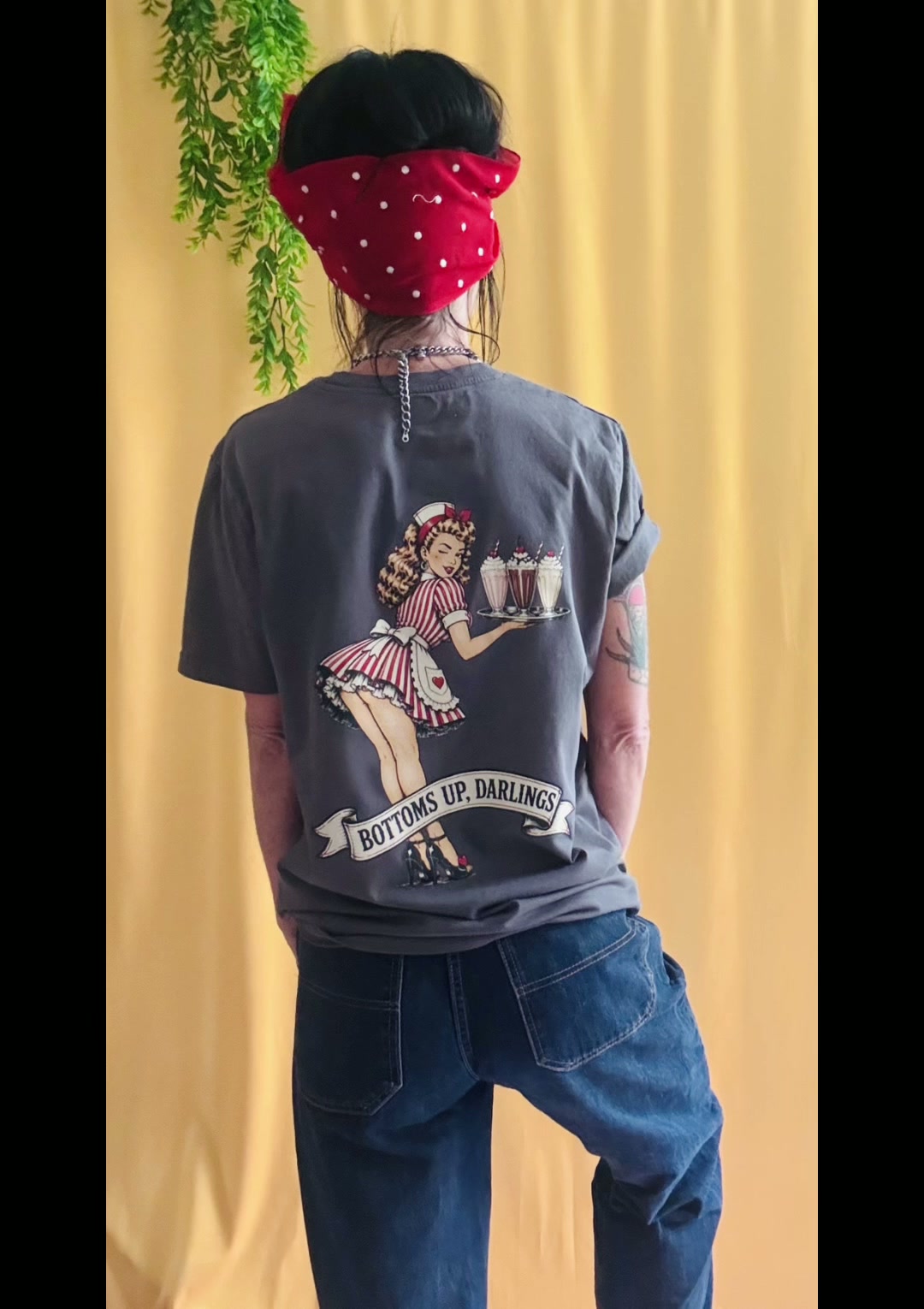 Bottoms Up Darlings grey tee back print